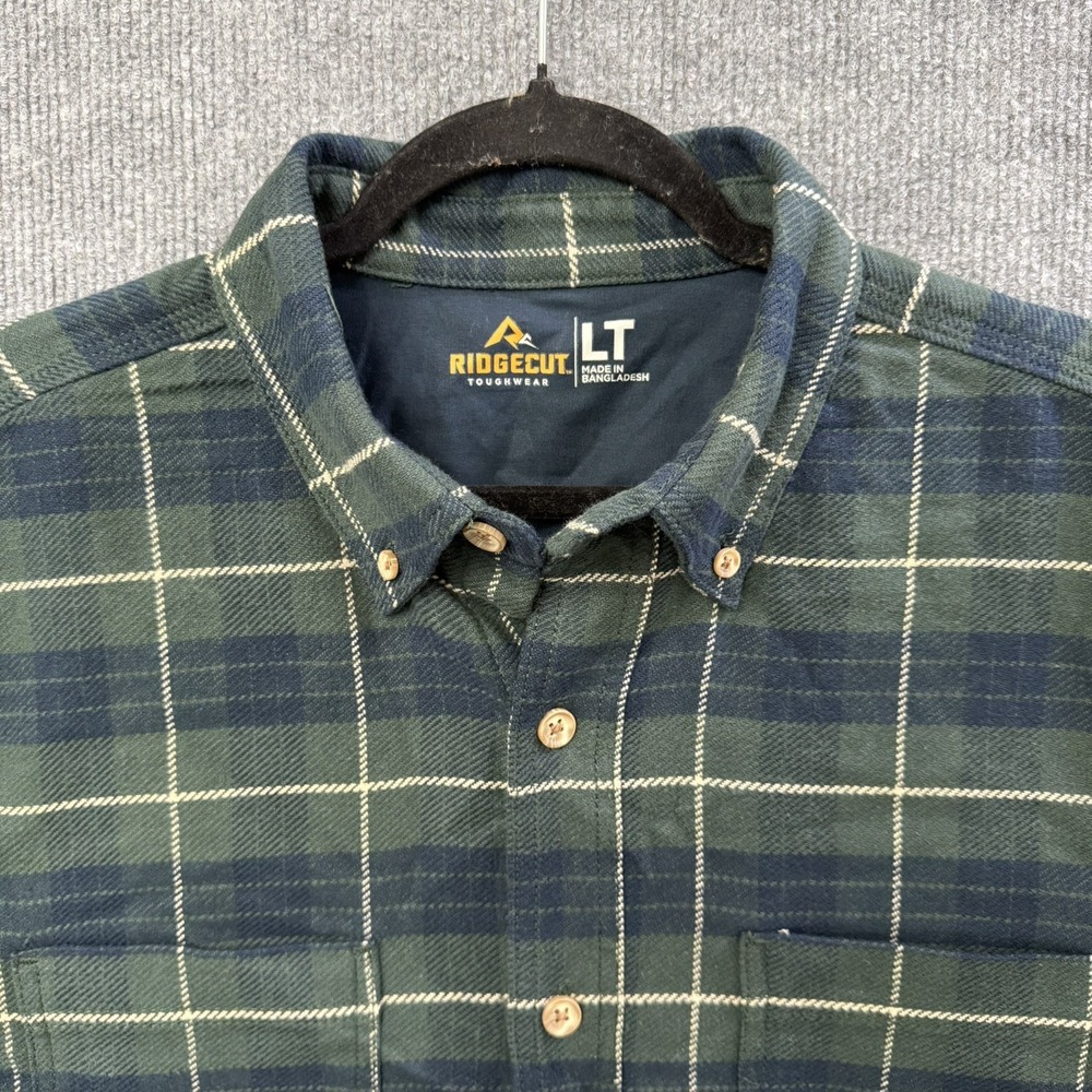 Ridgecut Men's Large Tall Heavyweight Flannel Shirt Green Navy Plaid Cotton NWT